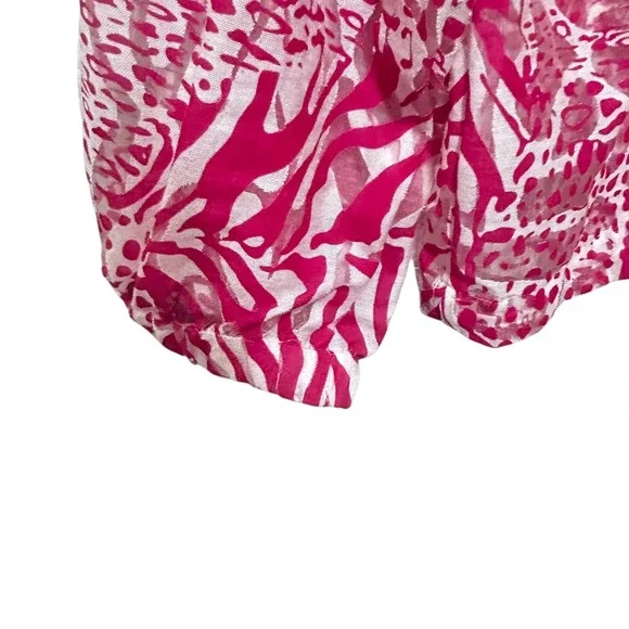 Chicos 3 Womens Sheer Zip Jacket XL Pink White Animal Print Drawstring Boho Chic - Picture 7 of 13